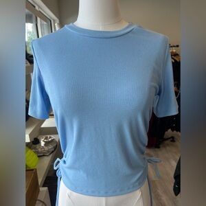 Zara Light Blue Ribbed Short Sleeve Top